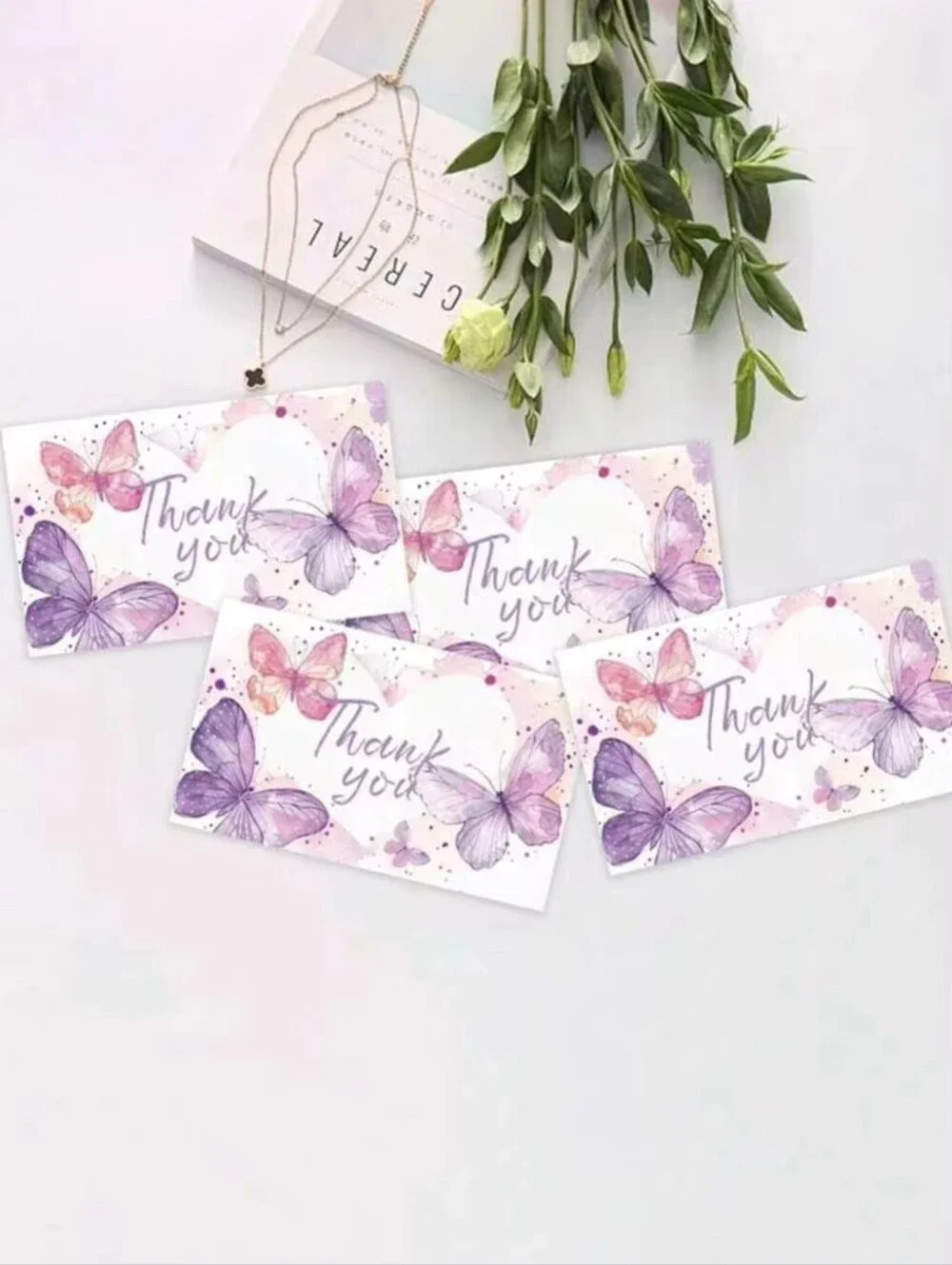 25 PCS Butterfly Watercolor Thank You Business Cards